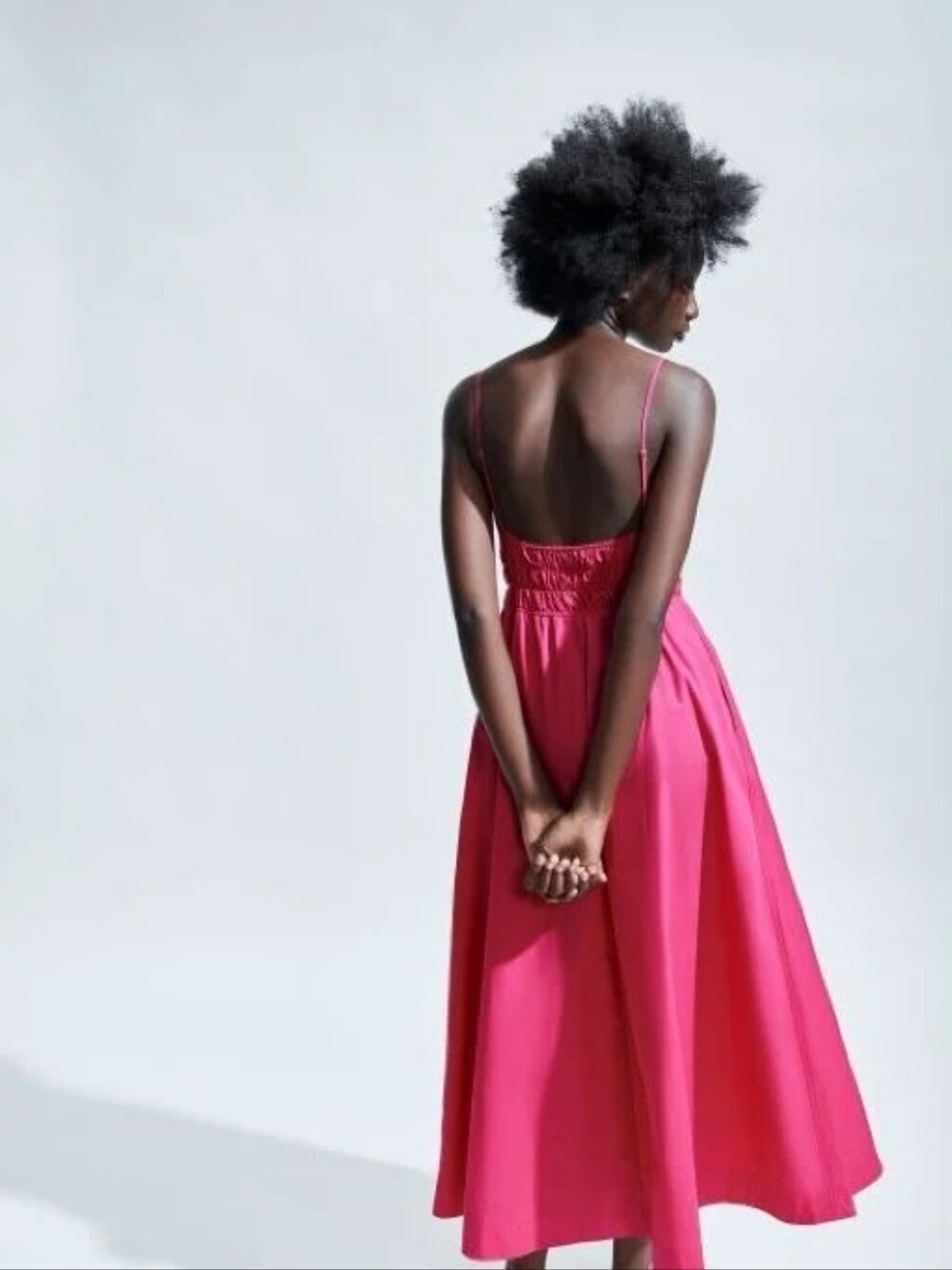 NWT Zara Hot Pink Spaghetti Strap Poplin Midi Dress M - Picture 4 of 9